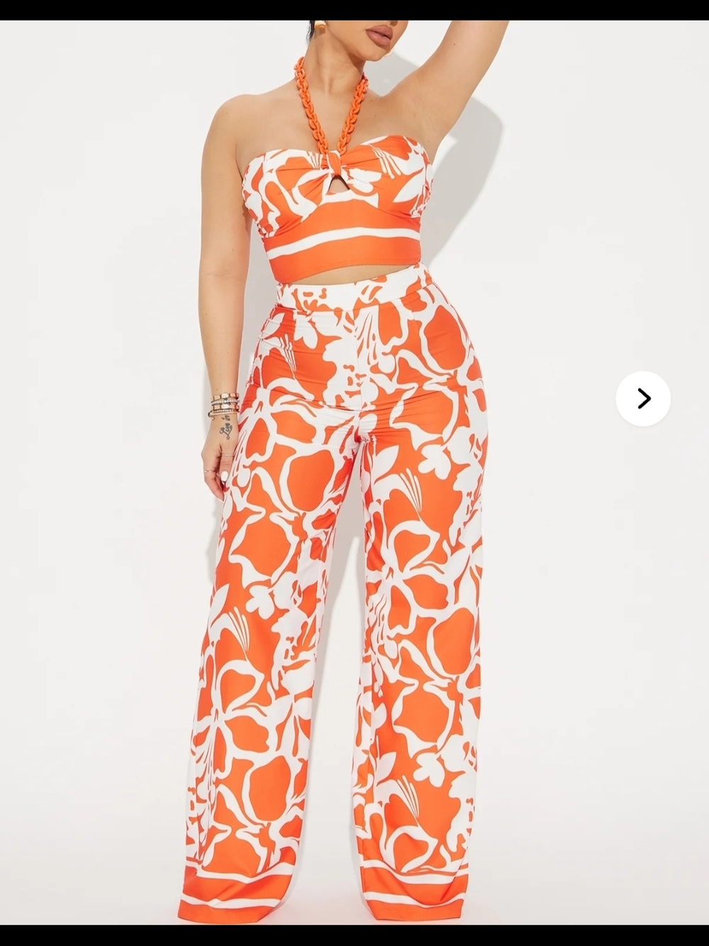 Fashion Nova Orange Floral Wide-Leg Jumpsuit Set - Strapless Crop Top